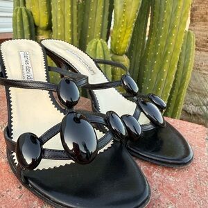 Charles David Black Sandal Heels with Glossy Accents